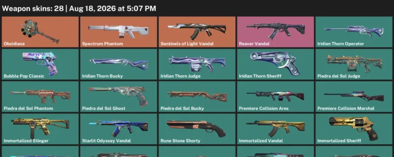Valorant account inventory for LVL 76 · Immortalized Vandal & Immortalized Sheriff