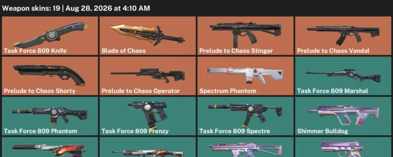 Valorant account inventory for LVL 32 · Blade of Chaos & Task Force 809 Knife & 19 Skins Blade of Chaos