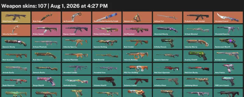 Valorant account inventory for LVL 417 · Ion Karambit & Velocity Karambit