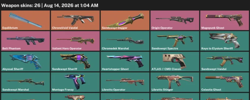 Valorant account inventory for LVL 143 · ChronoVoid Vandal & Sandswept Dagger