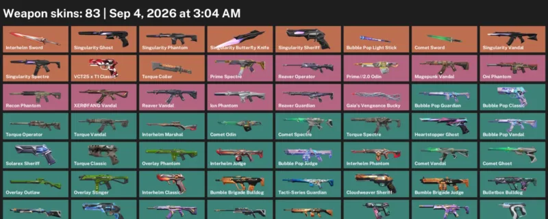 Valorant account inventory for LVL 147 · Singularity Butterfly Knife & Belaflaire Vandal