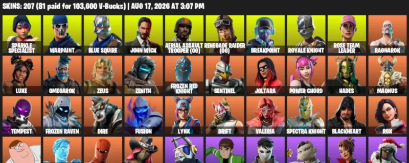Fortnite account inventory for LVL 2568 - Sparkle Specialist - Warpaint - 207 Outfits
