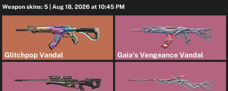 Valorant account inventory for LVL 27 · Glitchpop Vandal & Gaia's Vengeance Vandal