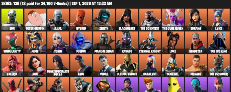 Fortnite account inventory for LVL 2030 - Eon - Peter Griffin - 128 Outfits
