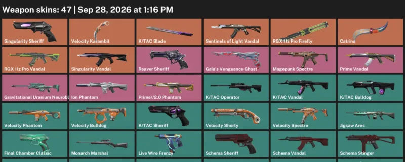 Valorant account inventory for LVL 168 · Tac Blade & Velocity Karambit & 47 Skins K