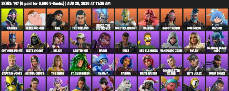 Fortnite account inventory for LVL 1949 - Xander - Peter Griffin - 147 Outfits