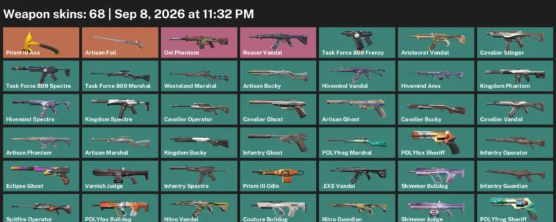Valorant account inventory for LVL 94 · Exe Vandal & Aristocrat Vandal