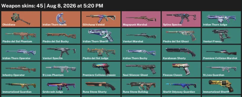 Valorant account inventory for LVL 138 · Glitchpop Vandal & Iridian Thorn Blade