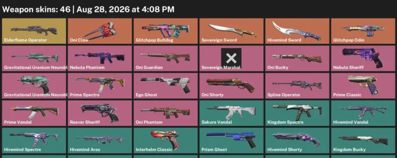 Valorant account inventory for LVL 78 · Aristocrat Vandal & Sovereign Sword