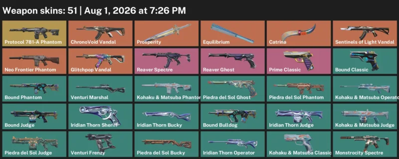 Valorant account inventory for LVL 71 · Bound Phantom & 9 Lives Phantom