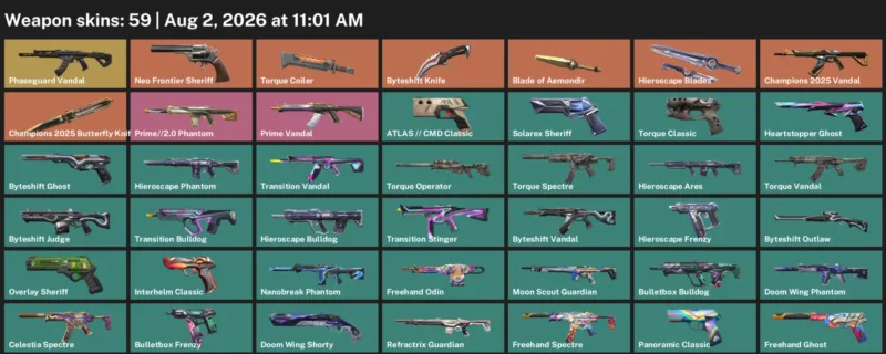 Valorant account inventory for LVL 202 · Champions 2025 Butterfly Knife