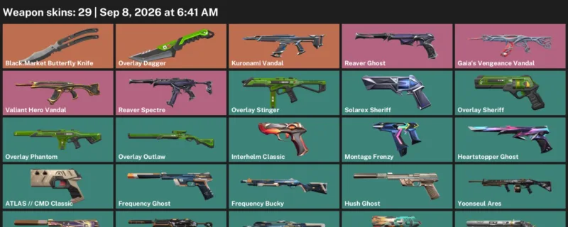Valorant account inventory for LVL 214 · Overlay Dagger & 29 Skins Black.Market Butterfly Knife