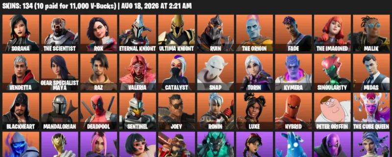 Fortnite account inventory for LVL 2033 - Sorana - The Scientist - 134 Outfits