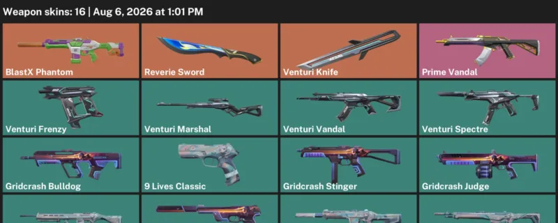 Valorant account inventory for LVL 45 · Venturi Knife & BlastX Phantom
