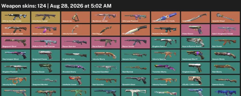 Valorant account inventory for LVL 492 · Velocity Karambit & Kingdom Knife & Ruin Dagger