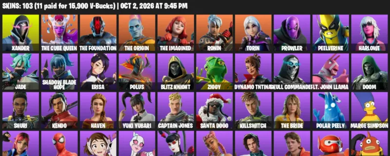 Fortnite account inventory for Xander - The Cube Queen - 103 Outfits