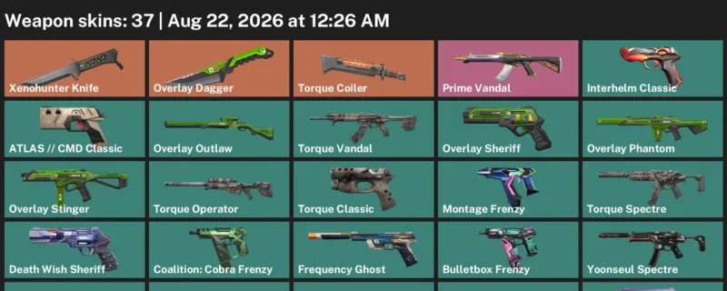 Valorant account inventory for LVL 170 · Overlay Dagger & Xenohunter Knife & 37 Skins Overlay Dagger