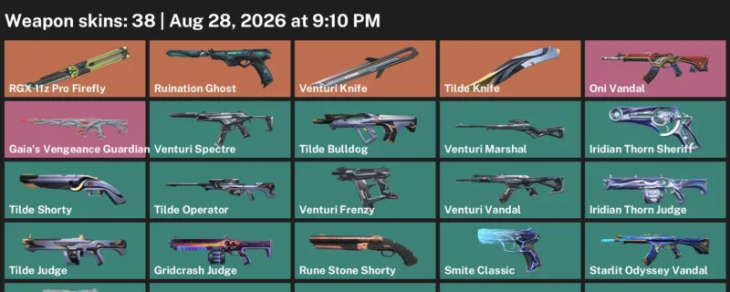 Valorant account inventory for LVL 110 · Venturi Knife & 38 Skins Tilde Knife