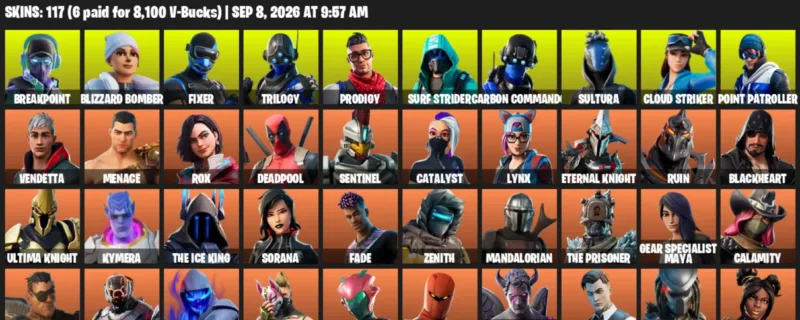 Fortnite account inventory for LVL 2248 - Breakpoint - Blizzard Bomber - 117 Outfits