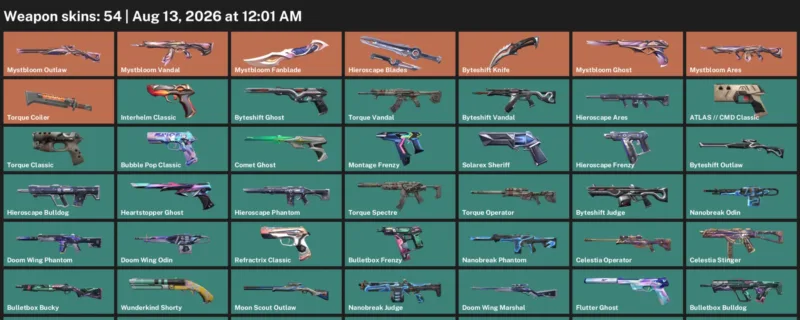 Valorant account inventory for LVL 260 · Byteshift Knife & Cmd Classic