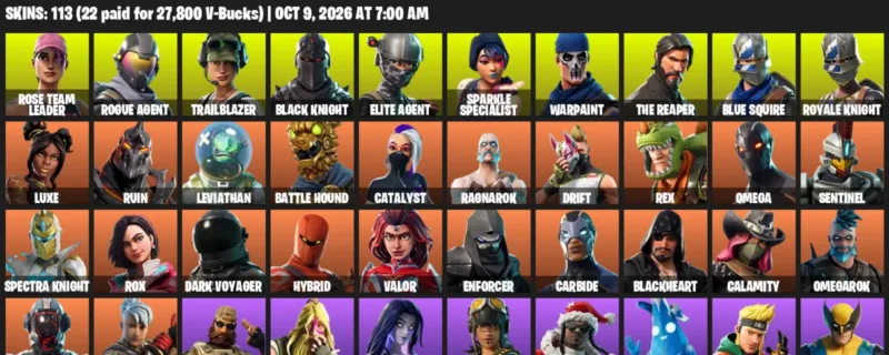Fortnite account inventory for Rose Team Leader - Rogue Agent - 113 Outfits