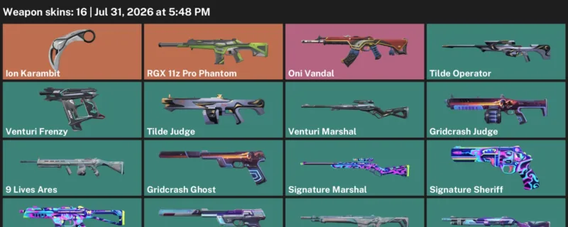 Valorant account inventory for LVL 41 · · Ion Karambit · 16 Skins Ion Karambit & RGX 11z Pro Phantom