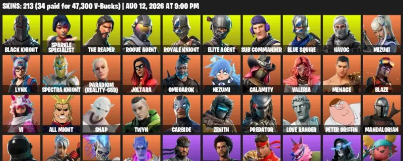 Fortnite account inventory for LVL 1900 - Black Knight - Sparkle Specialist - 213 Outfits
