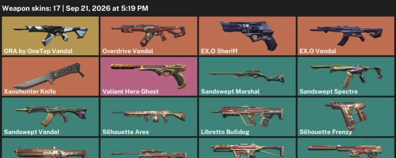 Valorant account inventory for LVL 55 · Xenohunter Knife & EX.O Vandal
