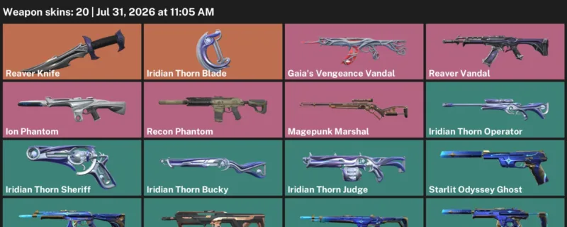 Valorant Accounts listing: LVL 77 · Iridian Thorn Blade & Reaver Knife · 20 Skins - Silver 1, 20 skins
