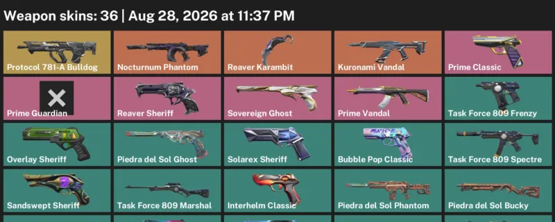 Valorant account inventory for LVL 279 · Reaver Karambit & Endeavour Vandal