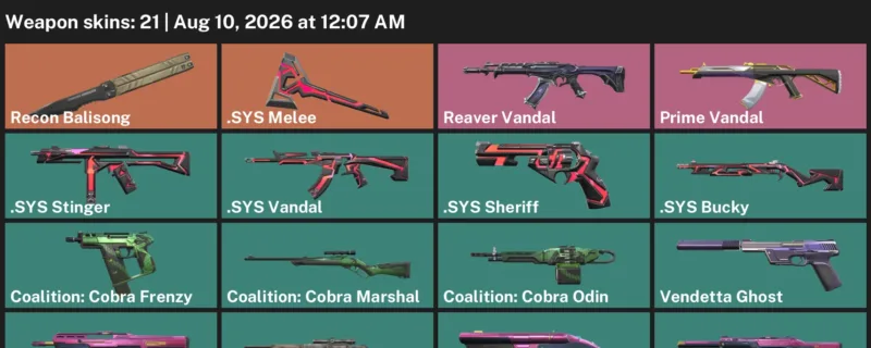 Valorant account inventory for LVL 110 · Sys Vandal & Sys Sheriff