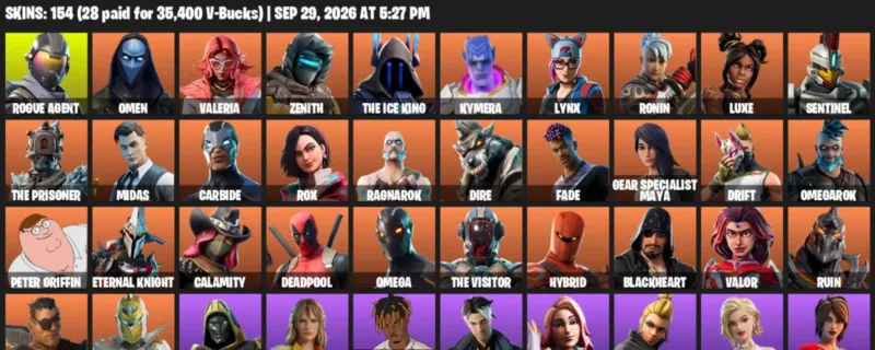 Fortnite account inventory for Rogue Agent - Omen - 120 Outfits