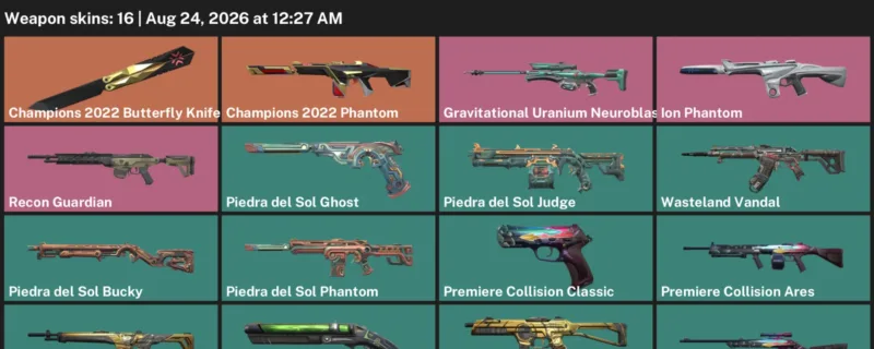 Valorant account inventory for LVL 44 · Champions 2022 Butterfly Knife & Champions 2022 Phantom