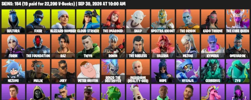 Fortnite account inventory for Sultura - Fixer - 120 Outfits