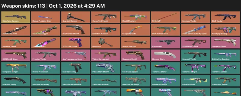 Valorant account inventory for LVL 198 · Transition Knife & Araxys Operator