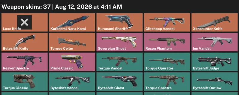 Valorant account inventory for LVL 126 · Xenohunter Knife & Luxe Knife