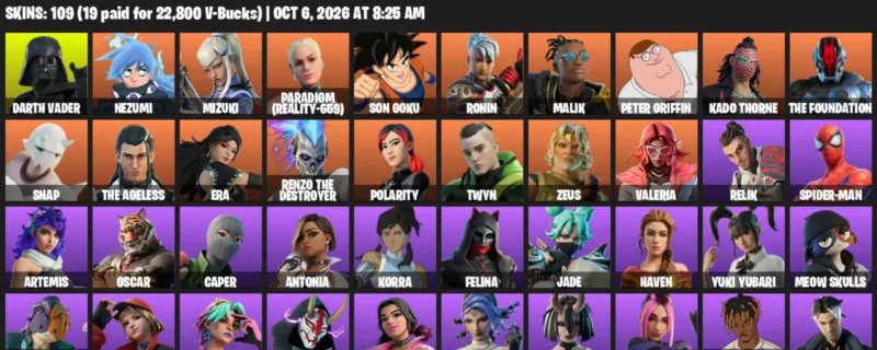 Fortnite account inventory for Darth Vader - Nezumi - 109 Outfits