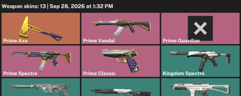 Valorant account inventory for LVL 6 · Premiere Collision Classic & Kingdom Bucky