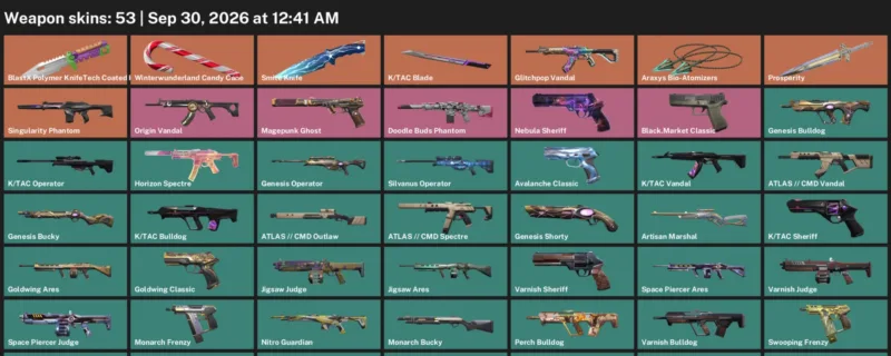 Valorant account inventory for LVL 54 · Tac Blade & Smite Knife