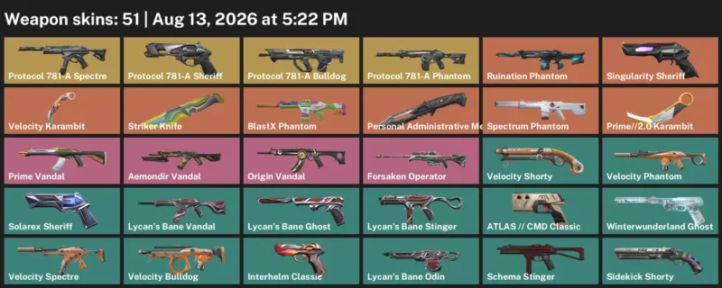 Valorant account inventory for LVL 200 · 2.0 Karambit & Velocity Karambit