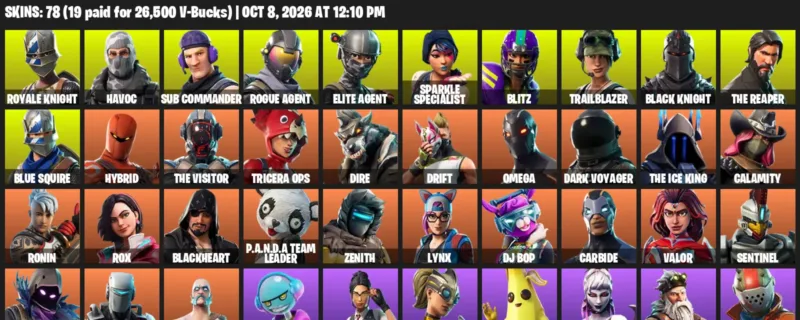 Fortnite account inventory for Royale Knight - Havoc - 78 Outfits