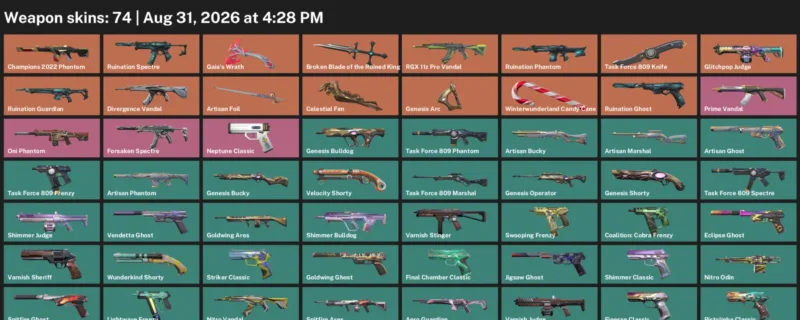 Valorant account inventory for LVL 284 · Task Force 809 Knife & Celestial Fan