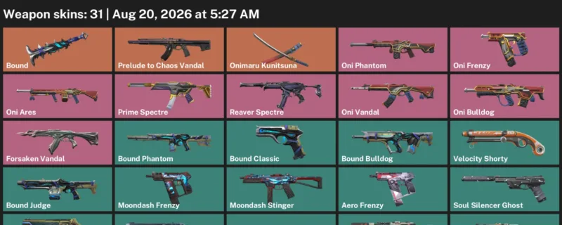Valorant account inventory for LVL 199 · Forsaken Vandal & Bound Phantom