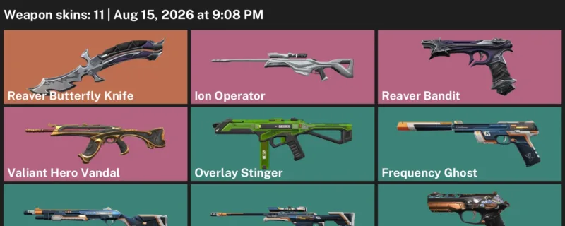 Valorant account inventory for LVL 26 · Reaver Butterfly Knife & Ion Operator
