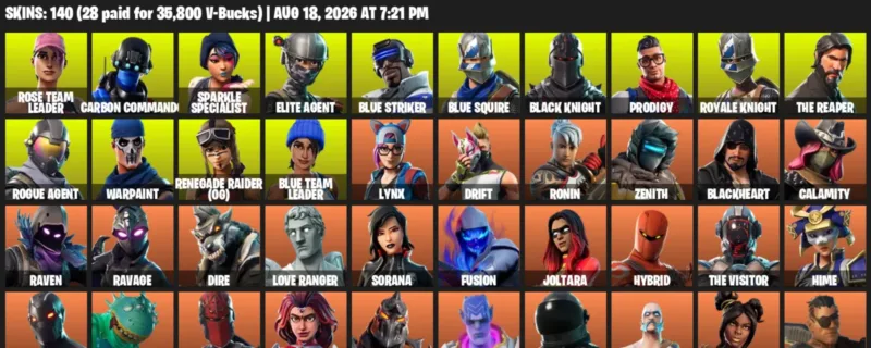 Fortnite account inventory for LVL 1315 - Rose Team Leader - Carbon Commando - 140 Outfits