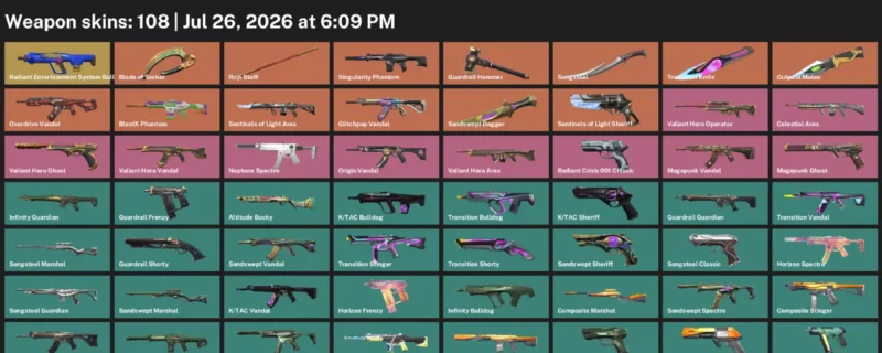 Valorant Accounts listing: LVL 148 · Blade of Serket & Outpost Melee · 108 Skins - Iron 3, 108 skins