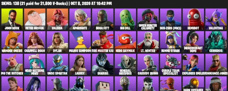 Fortnite account inventory for John Wick - Peter Griffin - 120 Outfits
