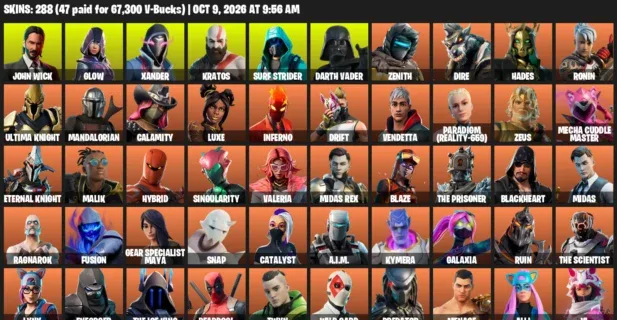 Fortnite account inventory for John Wick - Glow - 120 Outfits