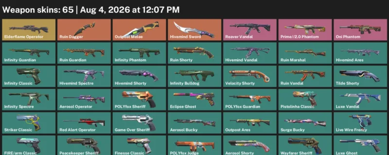 Valorant account inventory for LVL 202 · Ruin Dagger & Coalition: Cobra Frenzy