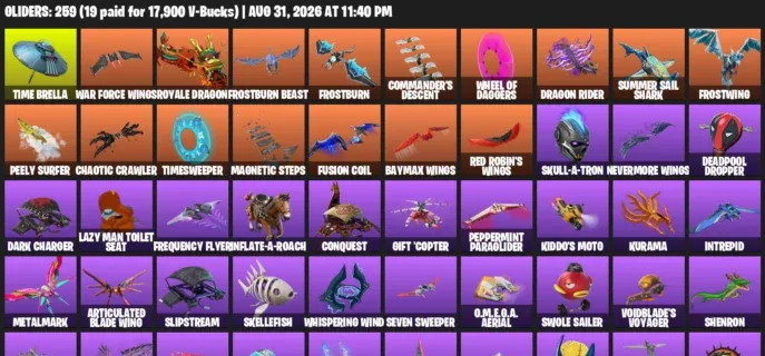 Fortnite account inventory for LVL 3556 - Elite Agent - Sub Commander - 464 Outfits
